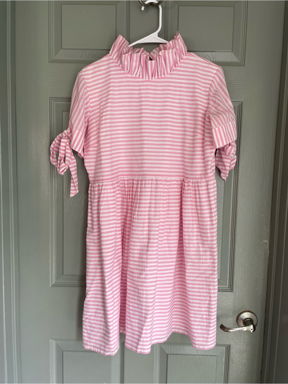 Elizabeth Wilson 100% Cotton Pink Striped Bow-Sleeve Dress - Picture 5 of 9